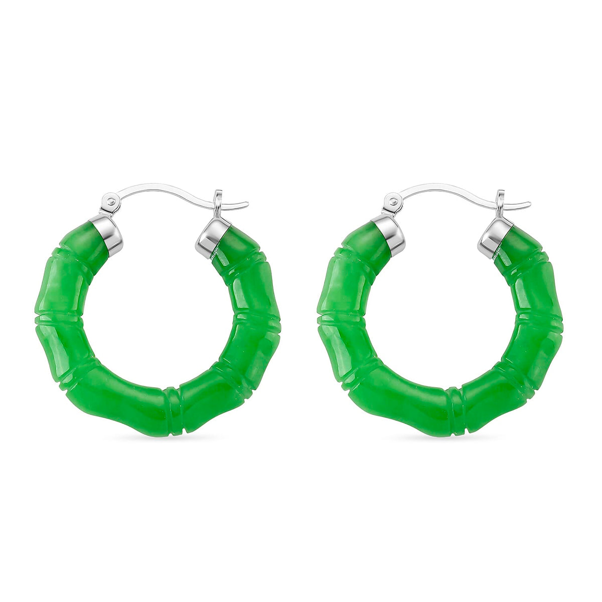 Enhanced Green Jade Hoop Earring with Clasp in Rhodium Overlay Sterling Silver 8166565 4