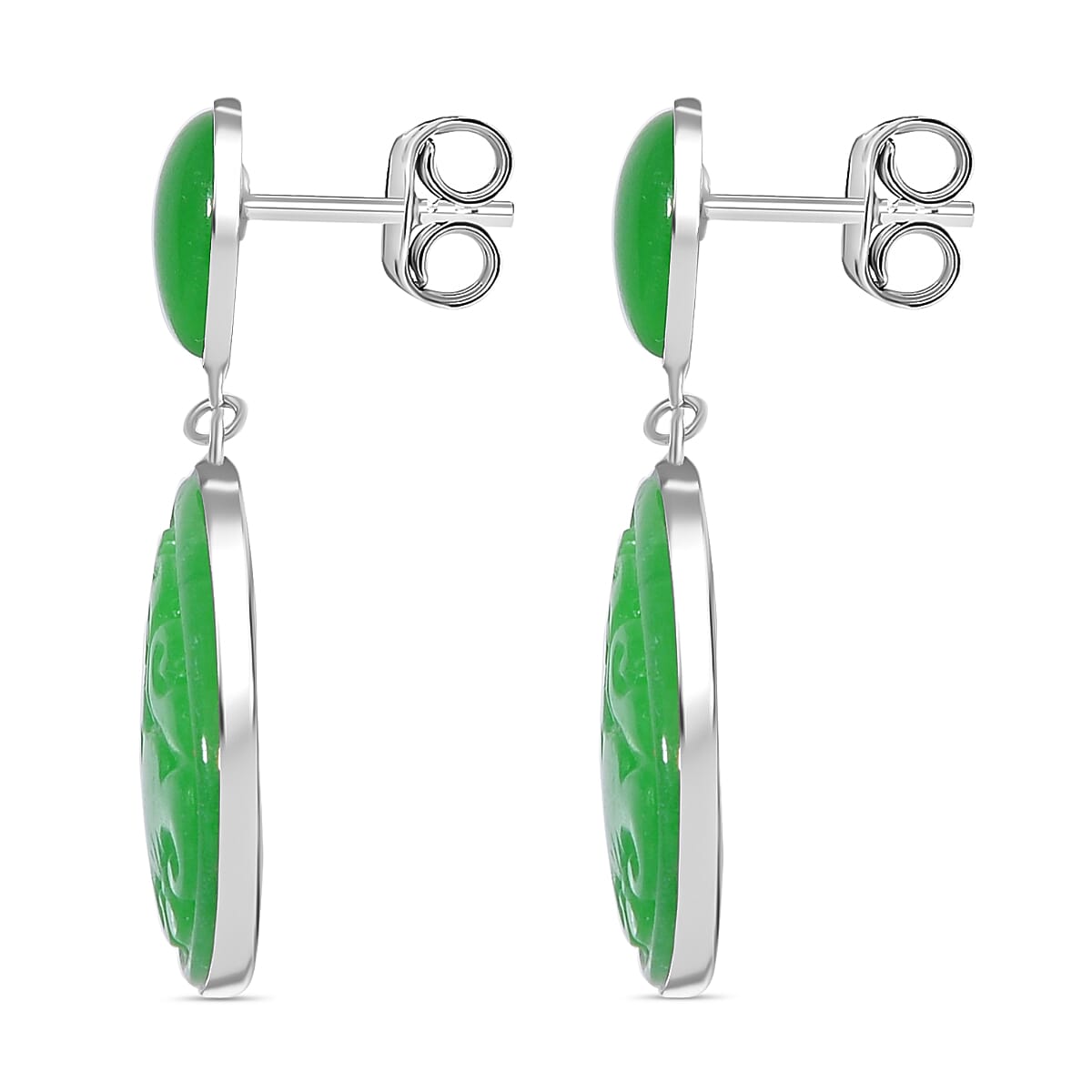 Green Carved Jade Dangle Earrings in Rhodium Overlay Sterling Silver 7824451 4