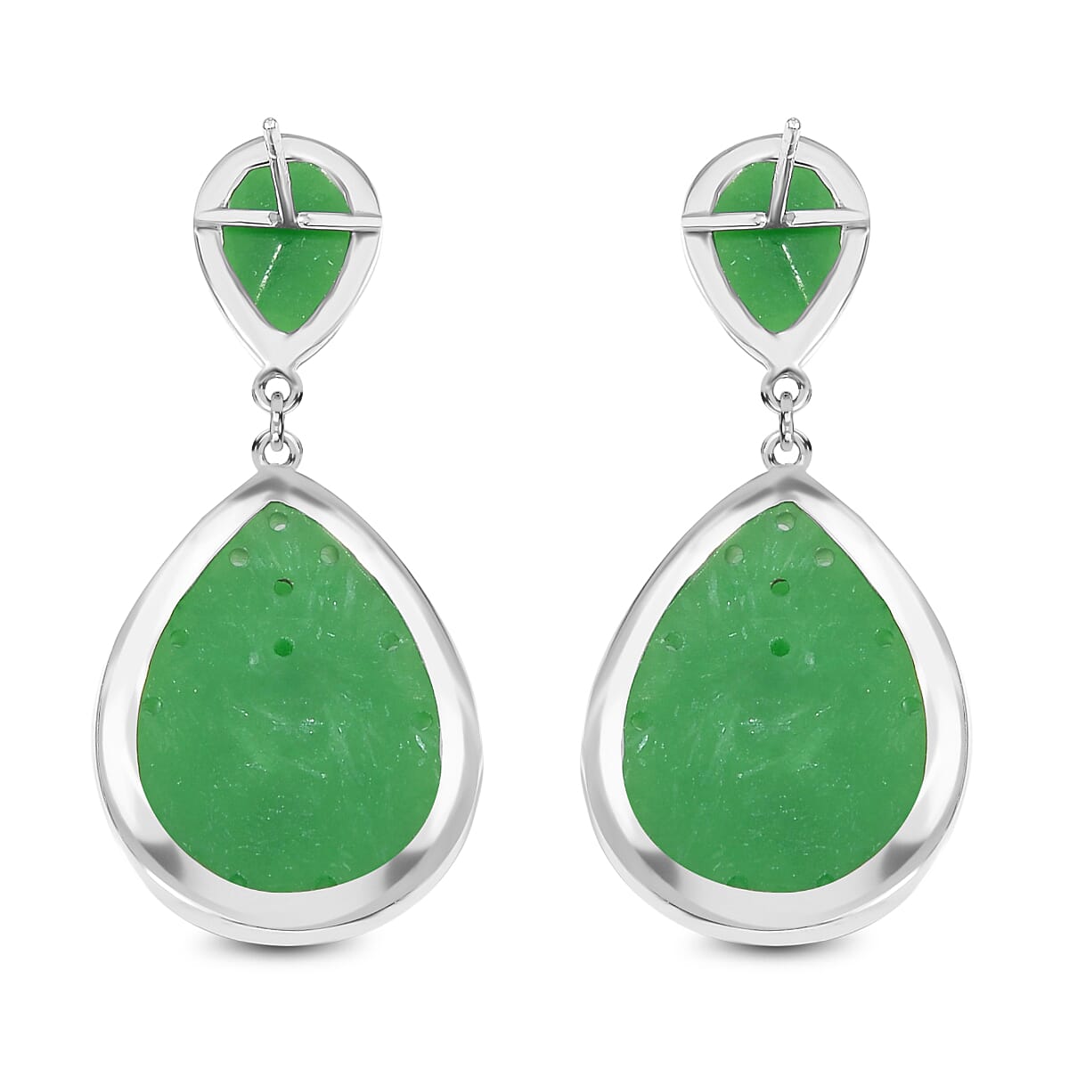 Green Carved Jade Dangle Earrings in Rhodium Overlay Sterling Silver 7824451 5