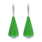 Green Jadeite Jade Earrings in Rhodium Overlay Sterling Silver 65.90 Ct.