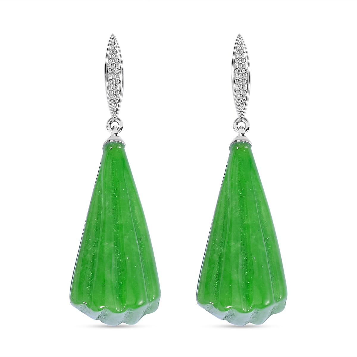 Green Jadeite Jade Earrings in Rhodium Overlay Sterling Silver 65.90 Ct. 7693175 0