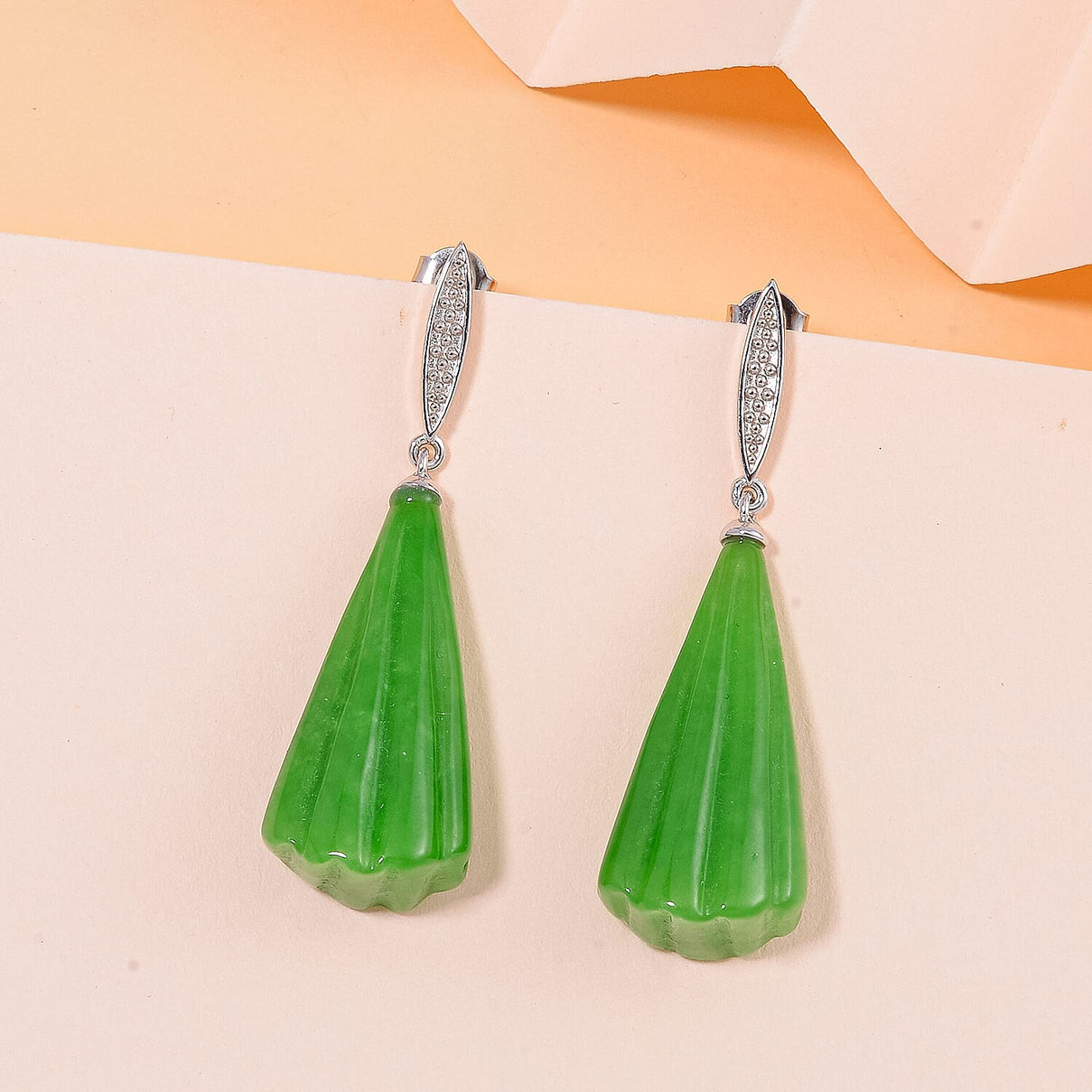 Green Jadeite Jade Earrings in Rhodium Overlay Sterling Silver 65.90 Ct. 7693175 1