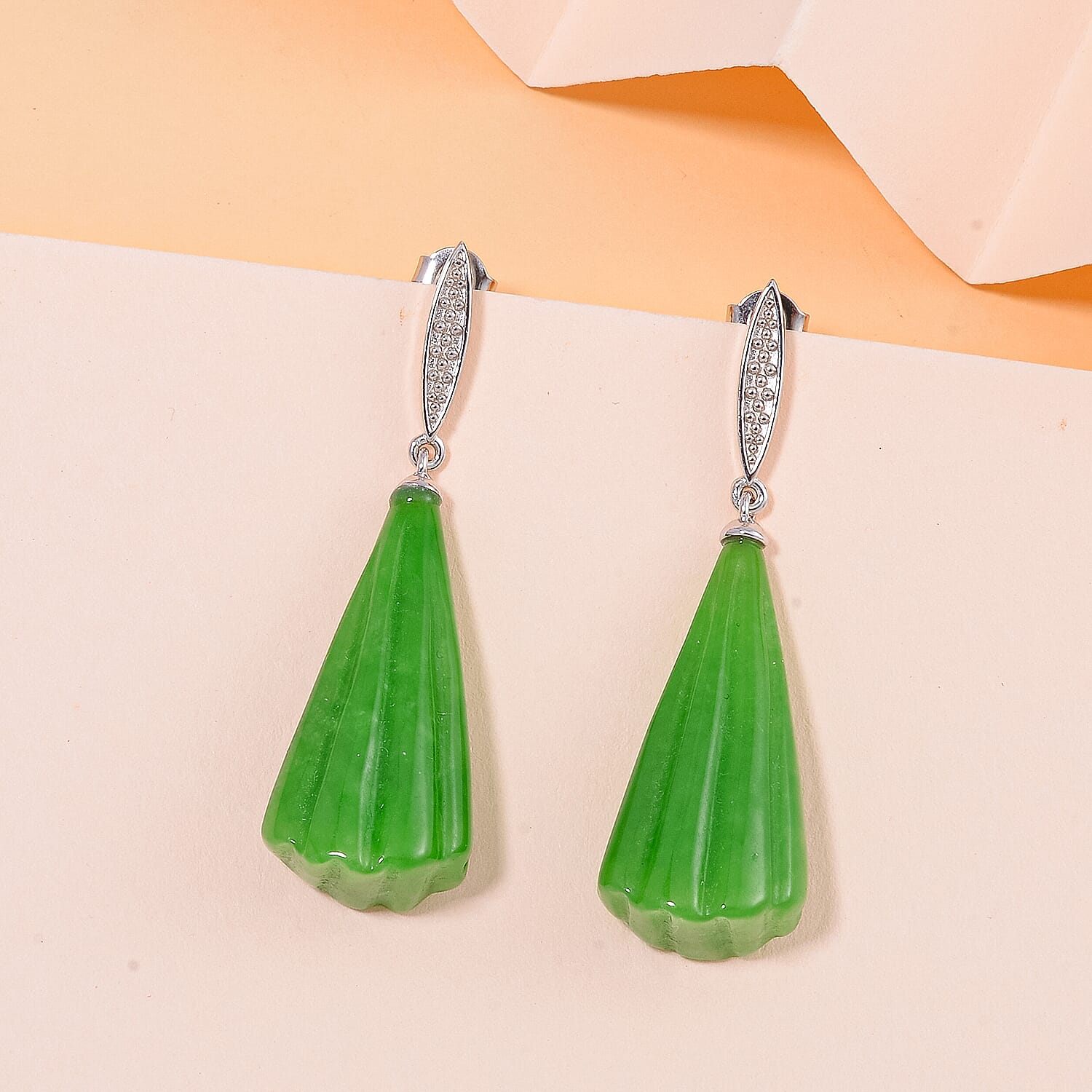 Green Jadeite Jade Earrings in Rhodium Overlay Sterling Silver 65.90 Ct. 7693175 1