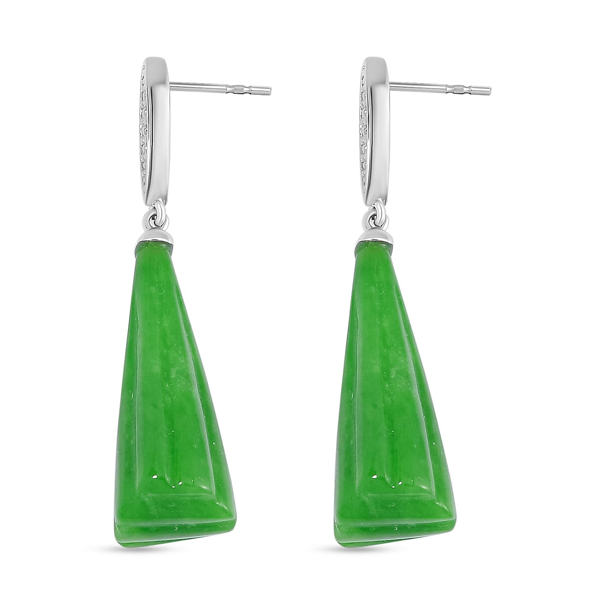 Green Jadeite Jade Earrings in Rhodium Overlay Sterling Silver 65.90 Ct. 7693175 3