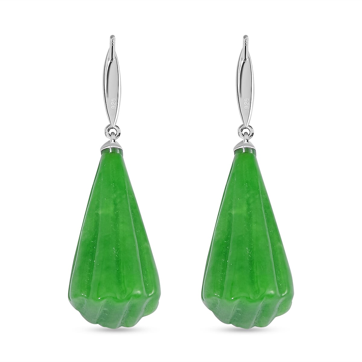 Green Jadeite Jade Earrings in Rhodium Overlay Sterling Silver 65.90 Ct. 7693175 4