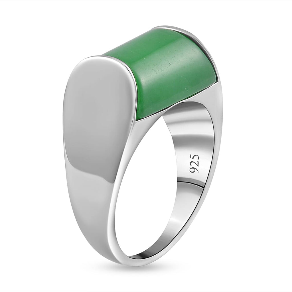 Green Jade Ring in Rhodium Overlay Sterling Silver 12.00 Ct, Silver Wt. 6.50 GM