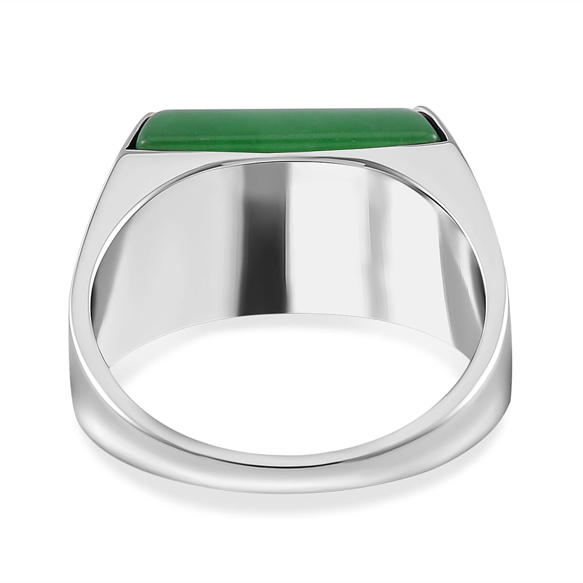 Green Jade Ring in Rhodium Overlay Sterling Silver 12.00 Ct, Silver Wt. 6.50 GM 7686554 4