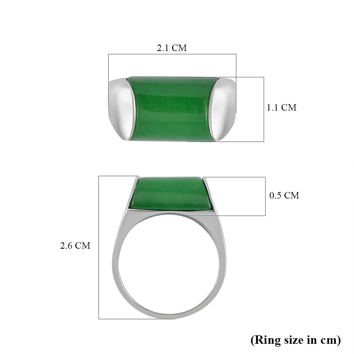 Green Jade Ring in Rhodium Overlay Sterling Silver 12.00 Ct, Silver Wt. 6.50 GM 7686554 5