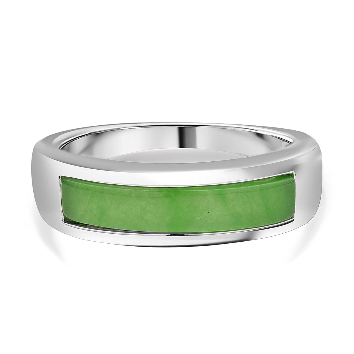 Green Jadeite Jade Band Ring in Rhodium Overlay Sterling Silver 7685525 0