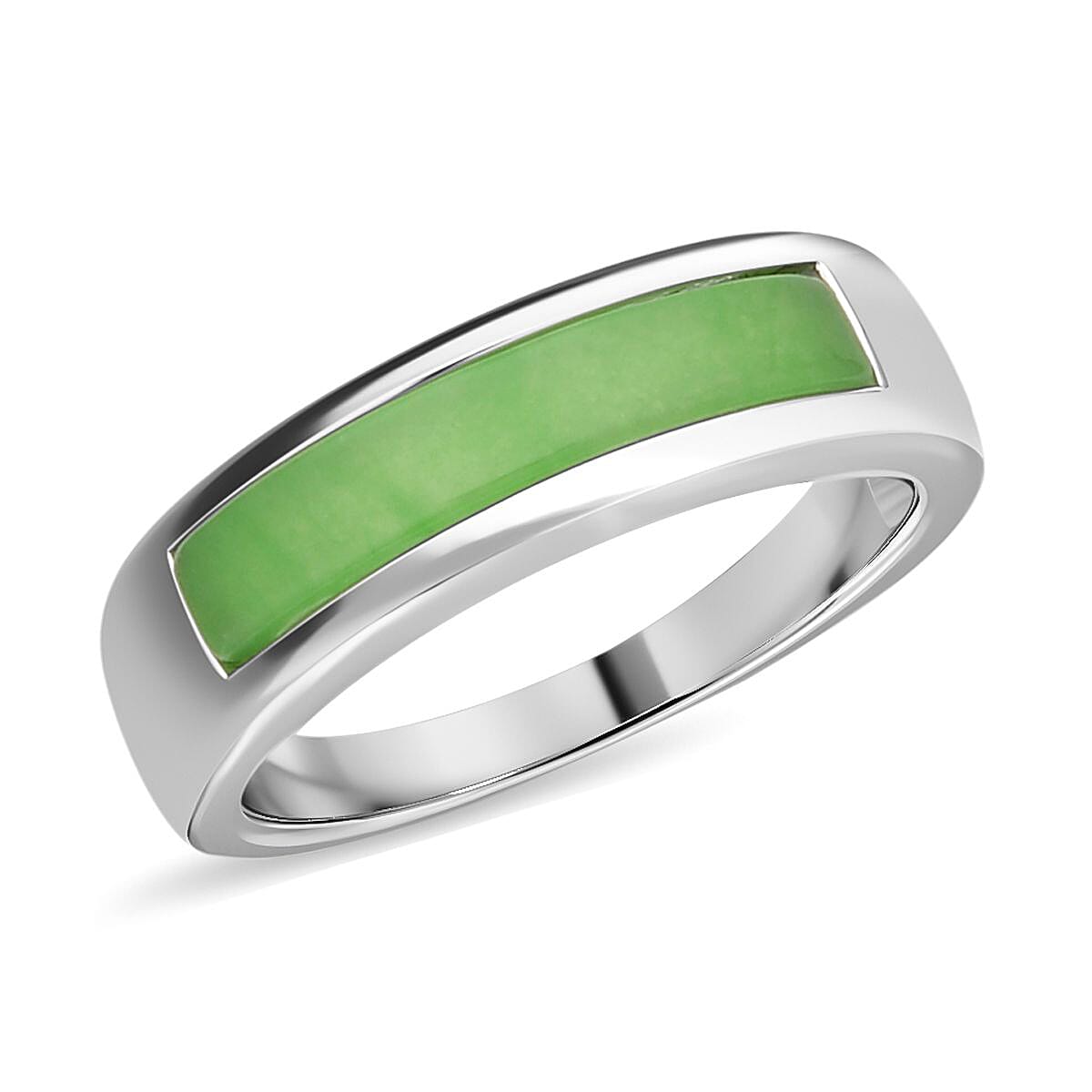Green Jadeite Jade Band Ring in Rhodium Overlay Sterling Silver 7685525 3