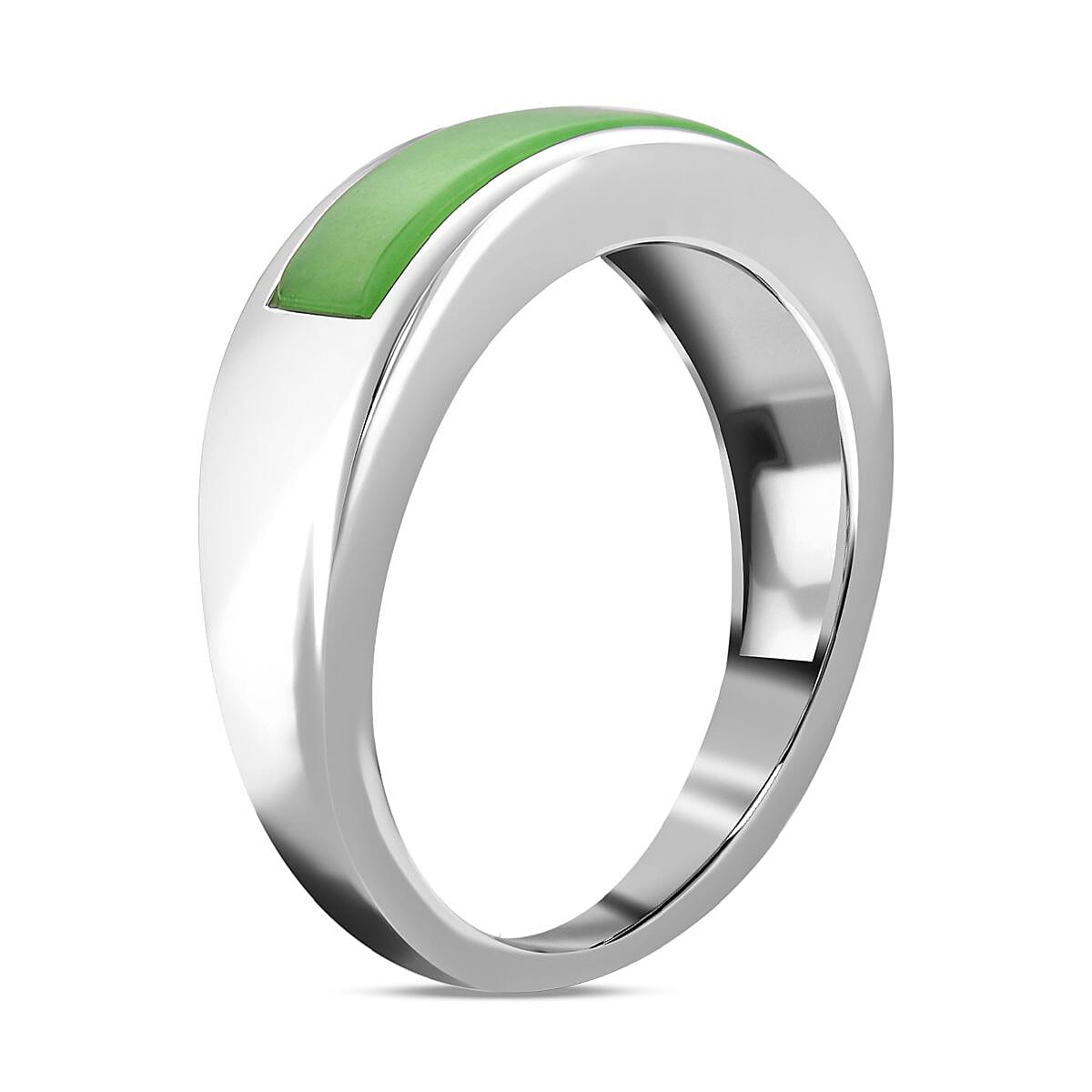 Green Jadeite Jade Band Ring in Rhodium Overlay Sterling Silver 7685525 4