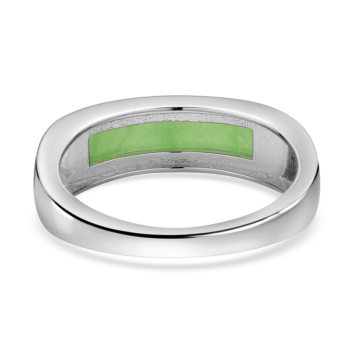 Green Jadeite Jade Band Ring in Rhodium Overlay Sterling Silver 7685525 5