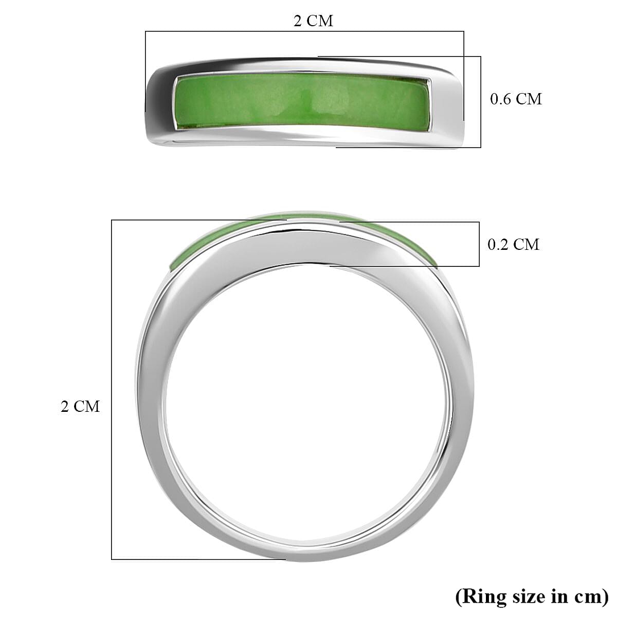 Green Jadeite Jade Band Ring in Rhodium Overlay Sterling Silver 7685525 6
