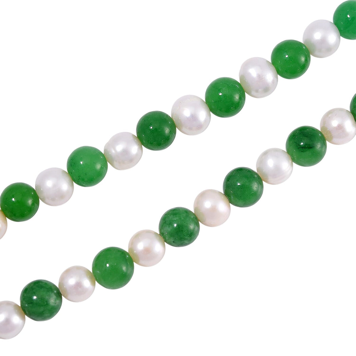 Enhanced Green Jade, Fresh Water Pearl Necklace (Size - 20) in Rhodium Overlay Sterling Silver 200.00 Ct. 8125524 4