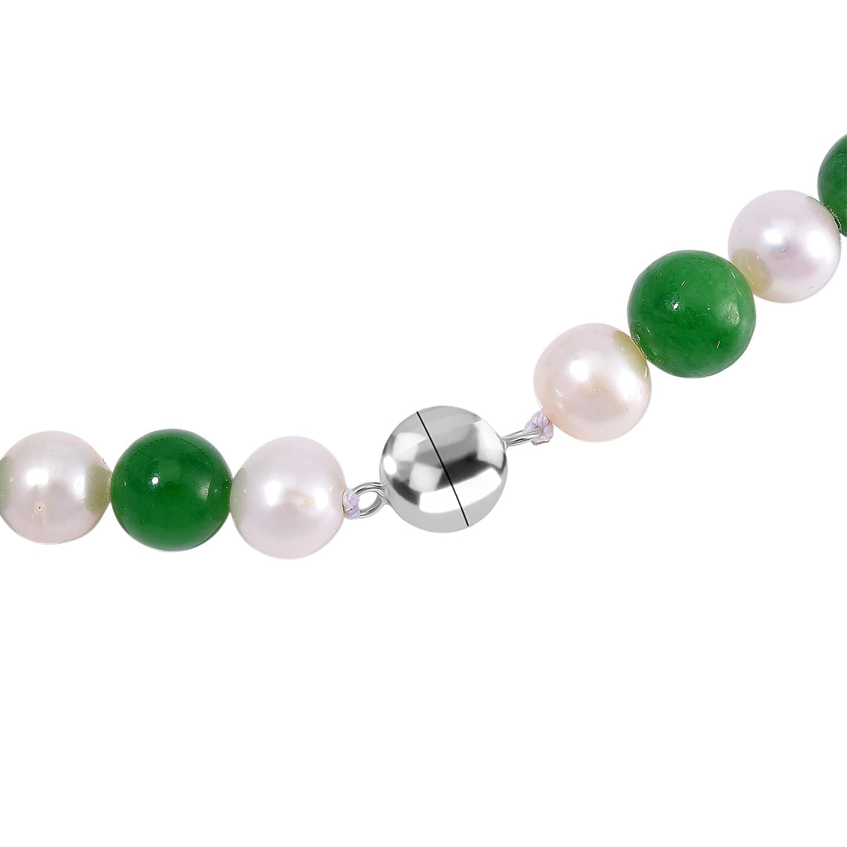 Enhanced Green Jade, Fresh Water Pearl Necklace (Size - 20) in Rhodium Overlay Sterling Silver 200.00 Ct. 8125524 5