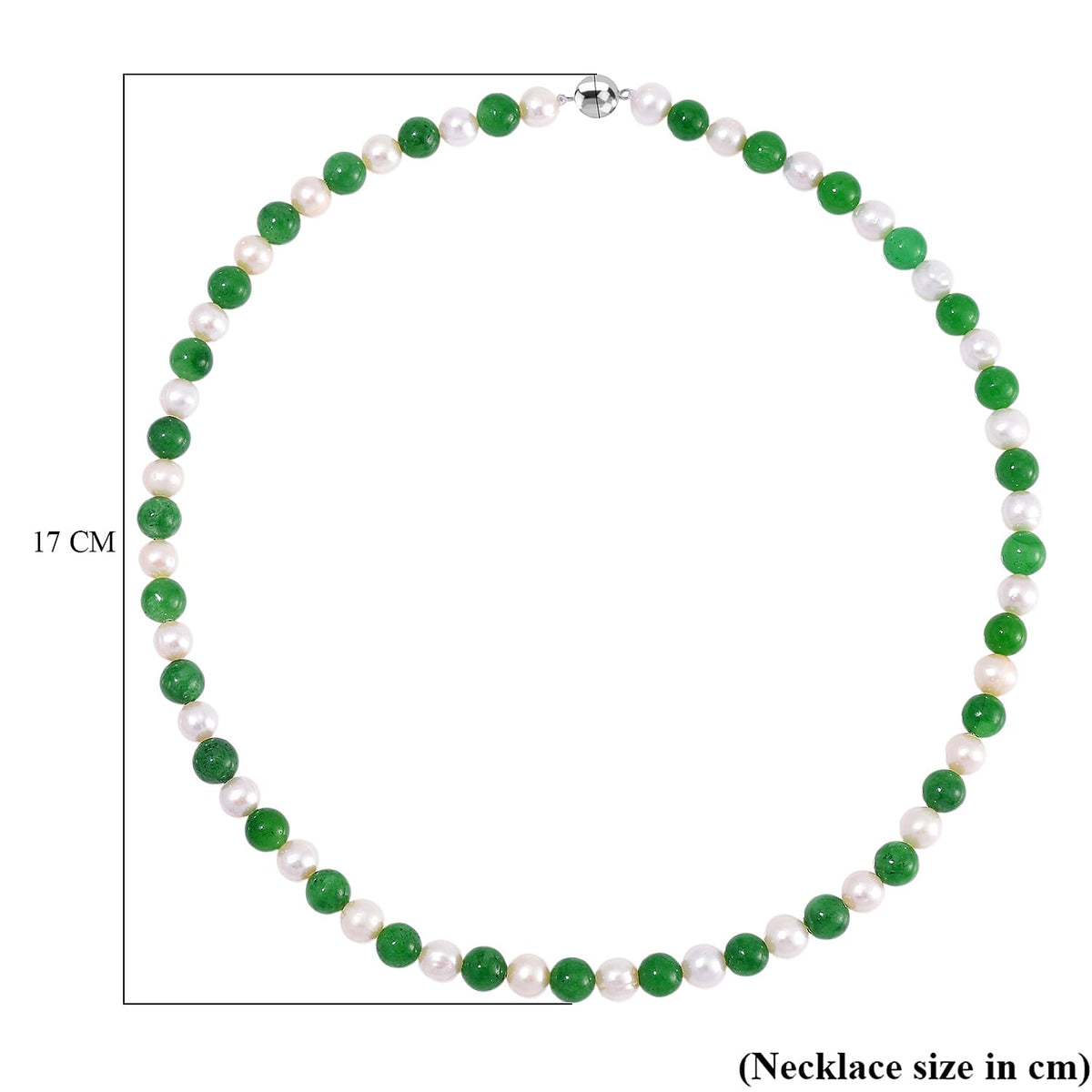 Enhanced Green Jade, Fresh Water Pearl Necklace (Size - 20) in Rhodium Overlay Sterling Silver 200.00 Ct. 8125524 6
