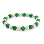 Enhanced Green Jade & Fresh Water Pearl Stone Bracelet (Size 7.5 Stretchable) 100.00 Ct.