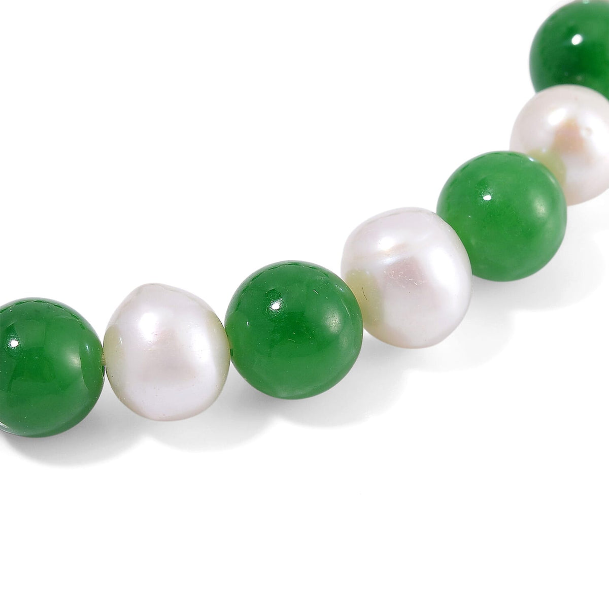Enhanced Green Jade, Fresh Water Pearl Stone Bracelet (Size 7.5 Stretchable) 100.00 Ct. 8125526 2