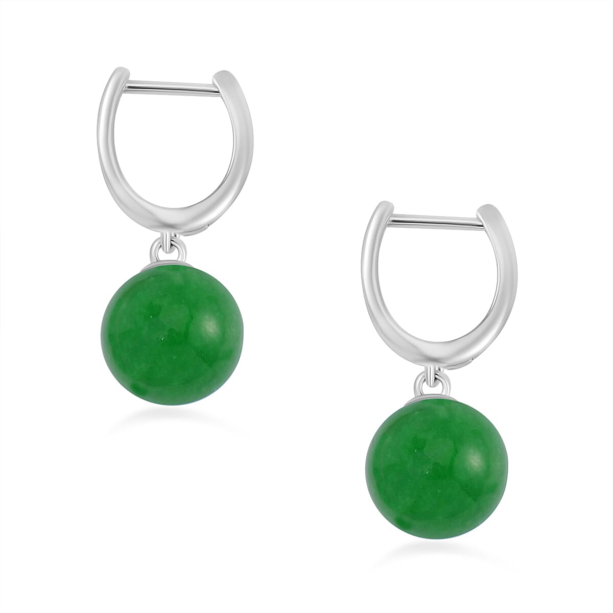 Green Jadeite Jade Half Hoop Ball Earrings in Rhodium Overlay Sterling Silver 23.82 Ct. 7693201 3