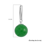 Green Jadeite Jade Half Hoop Ball Earrings in Rhodium Overlay Sterling Silver 23.82 Ct.