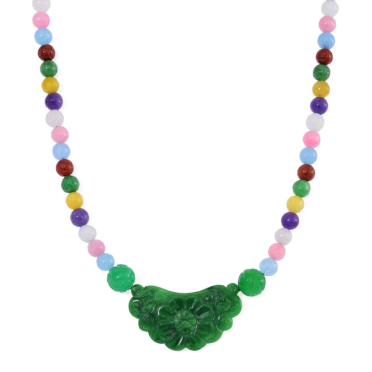 Tucson Find - Green Jade &amp; Multi Colour Jade Necklace (Size - 20) with Magnetic Clasp in Rhodium Overlay Sterling Silver 340.00 Ct. 8193597 0