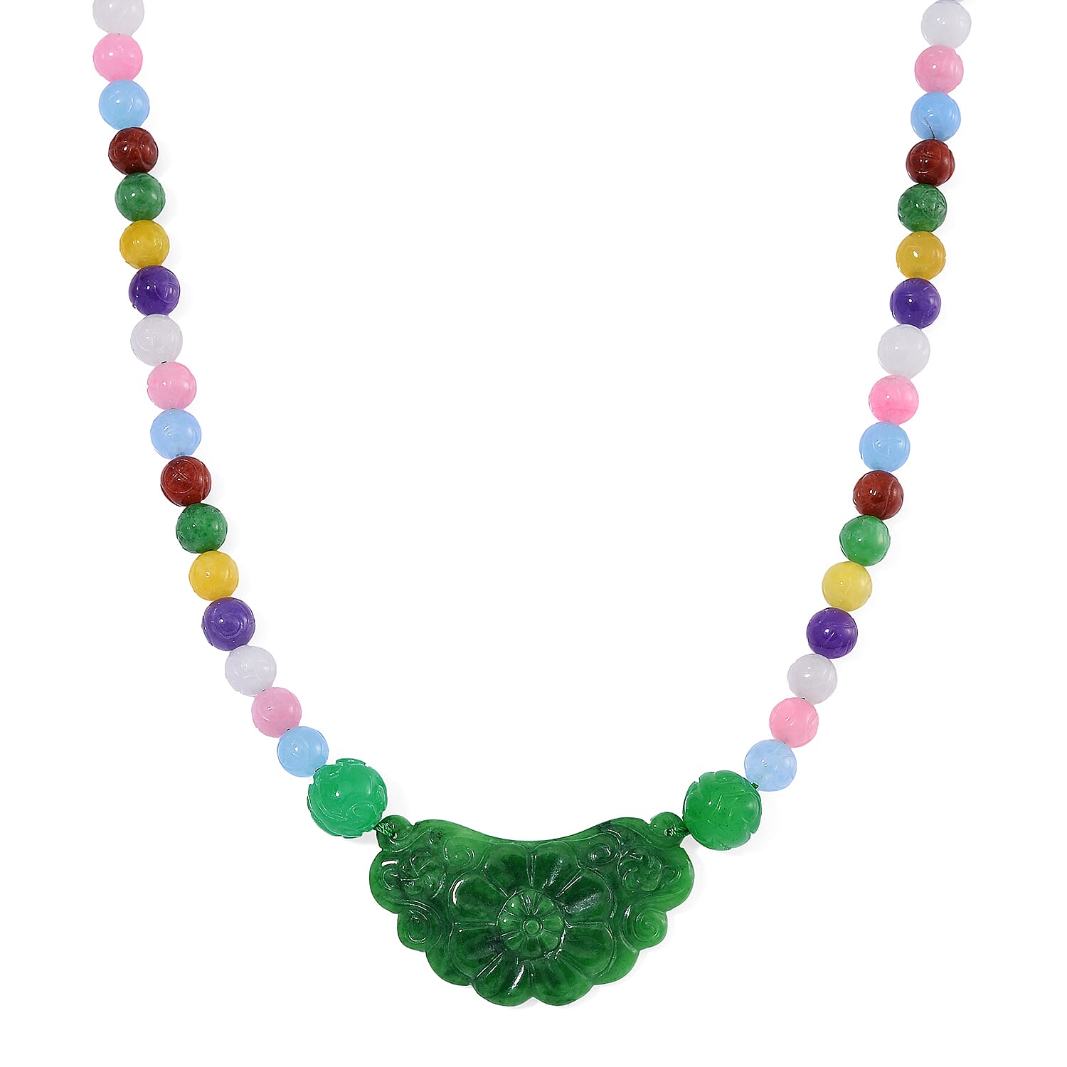 Tucson Find - Green Jade &amp; Multi Colour Jade Necklace (Size - 20) with Magnetic Clasp in Rhodium Overlay Sterling Silver 340.00 Ct. 8193597 0