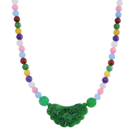 Tucson Find - Green Jade &amp; Multi Colour Jade Necklace (Size - 20) with Magnetic Clasp in Rhodium Overlay Sterling Silver 340.00 Ct. 8193597 1