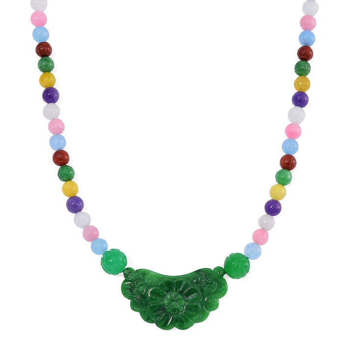 Tucson Find - Green Jade &amp; Multi Colour Jade Necklace (Size - 20) with Magnetic Clasp in Rhodium Overlay Sterling Silver 340.00 Ct. 8193597 1
