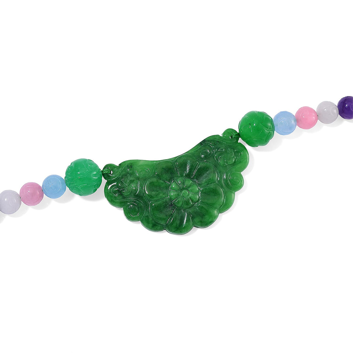 Tucson Find - Green Jade &amp; Multi Colour Jade Necklace (Size - 20) with Magnetic Clasp in Rhodium Overlay Sterling Silver 340.00 Ct. 8193597 4