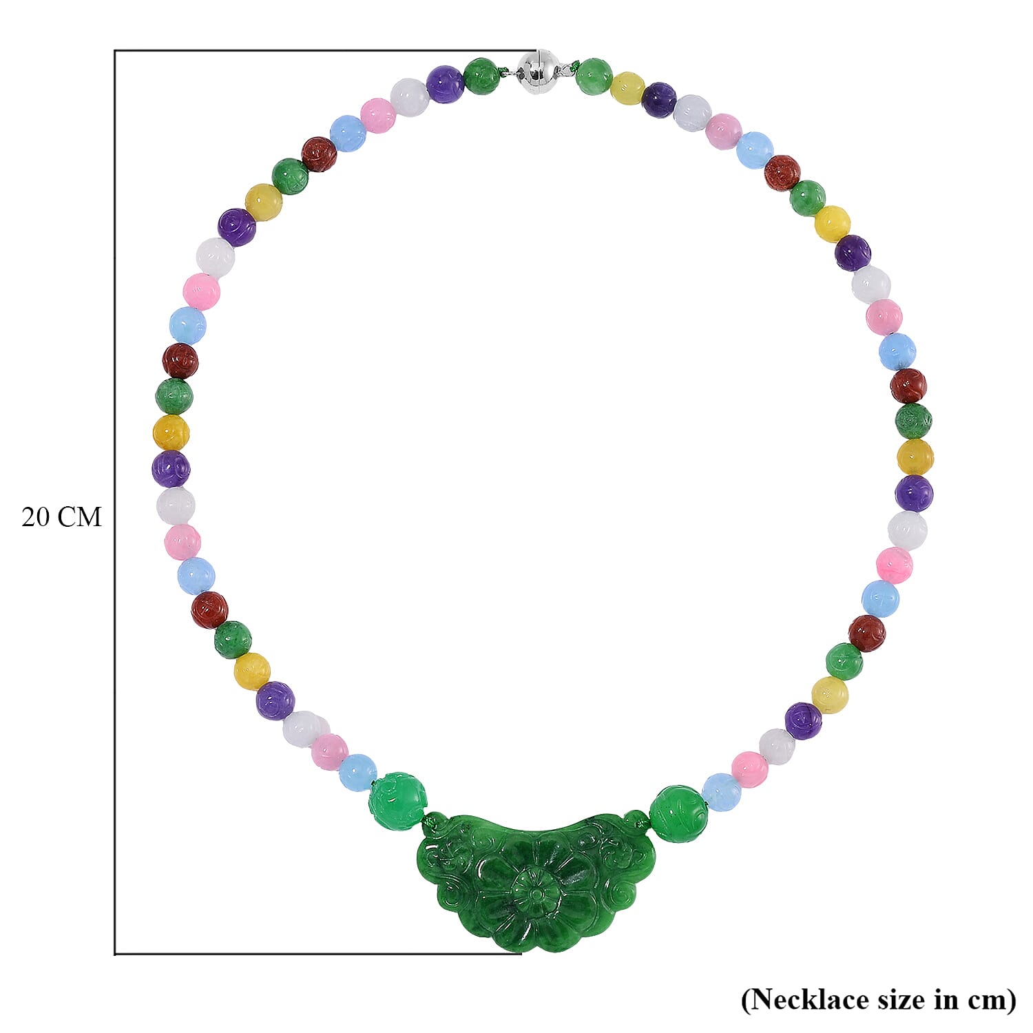 Tucson Find - Green Jade &amp; Multi Colour Jade Necklace (Size - 20) with Magnetic Clasp in Rhodium Overlay Sterling Silver 340.00 Ct. 8193597 6