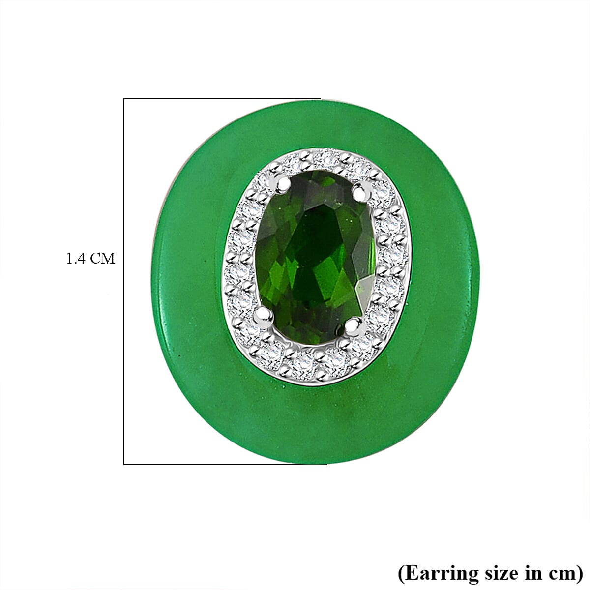 Green Jade, Natural Chrome Diopside &amp; White Zircon Stud Push Post Earring in Rhodium Overlay Sterling Silver 7.65 Ct. 8062471 6