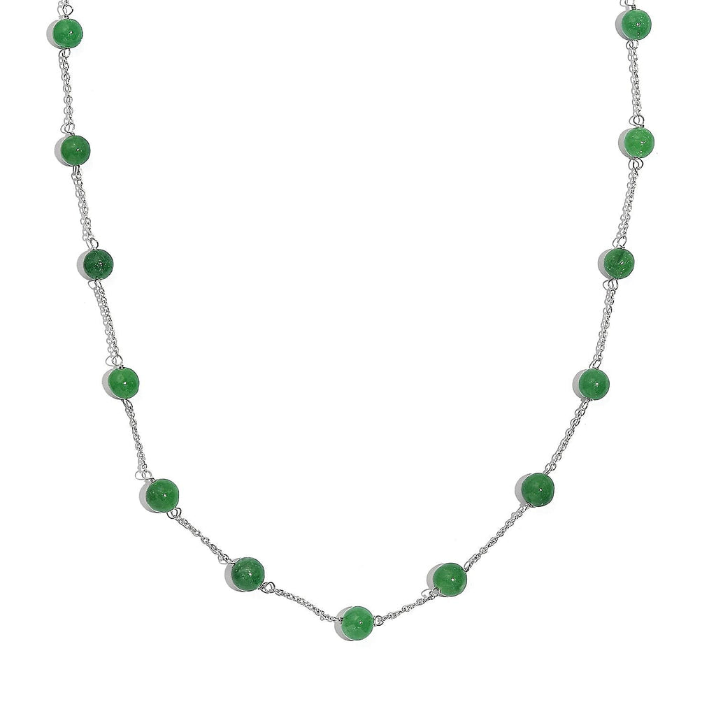 Green Jade Necklace (Size - 18) in Rhodium Overlay Sterling Silver 28.46 Ct.