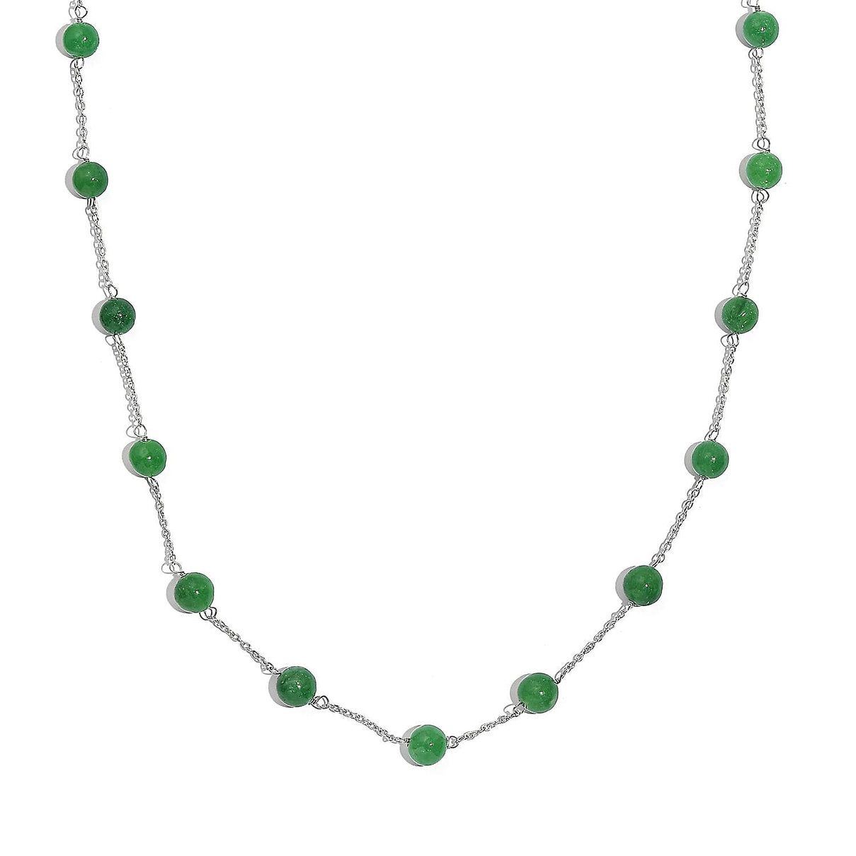Green Jade Necklace (Size - 18) in Rhodium Overlay Sterling Silver 28.46 Ct. 8036685 0