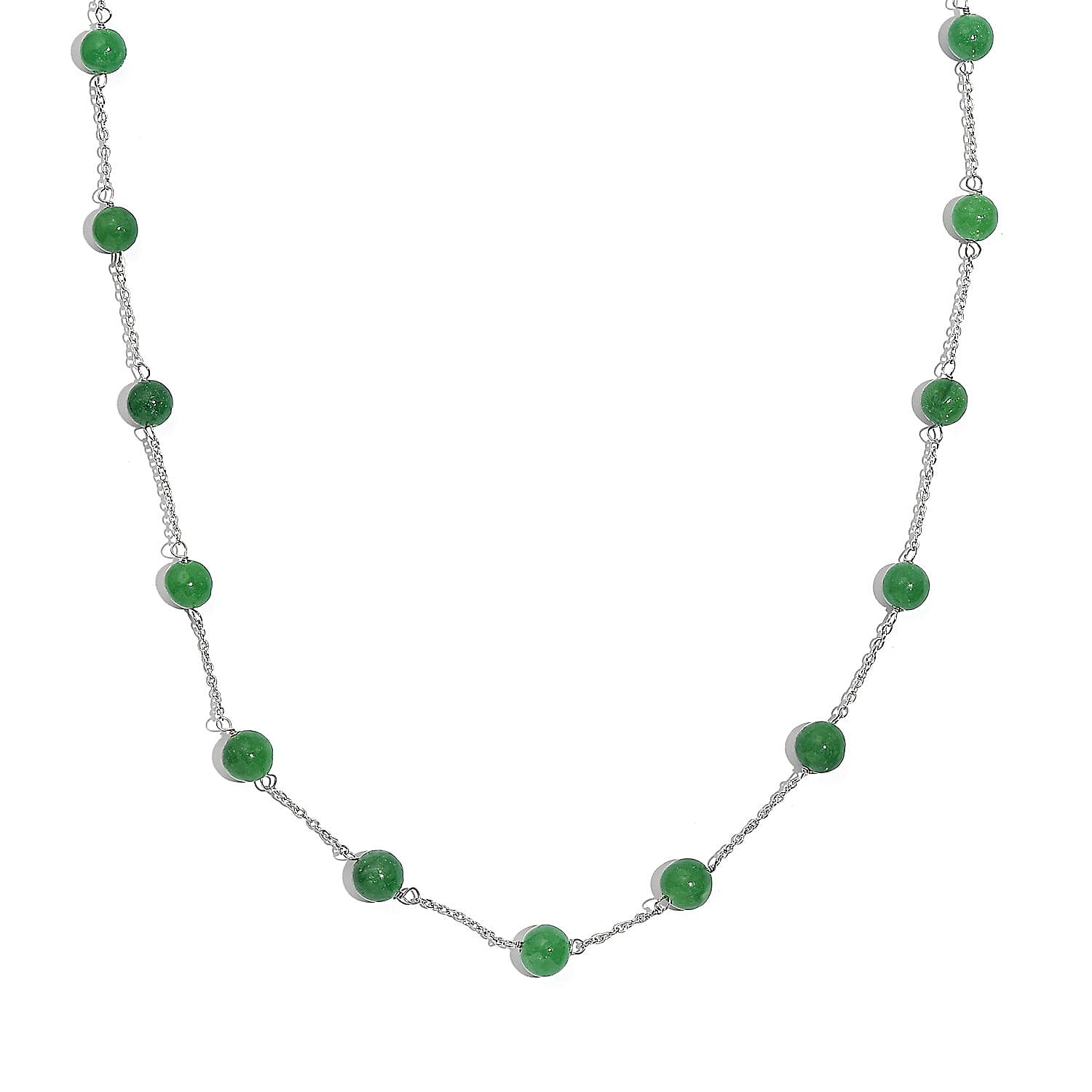 Green Jade Necklace (Size - 18) in Rhodium Overlay Sterling Silver 28.46 Ct. 8036685 0