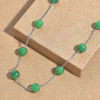 Green Jade Necklace (Size - 18) in Rhodium Overlay Sterling Silver 28.46 Ct.