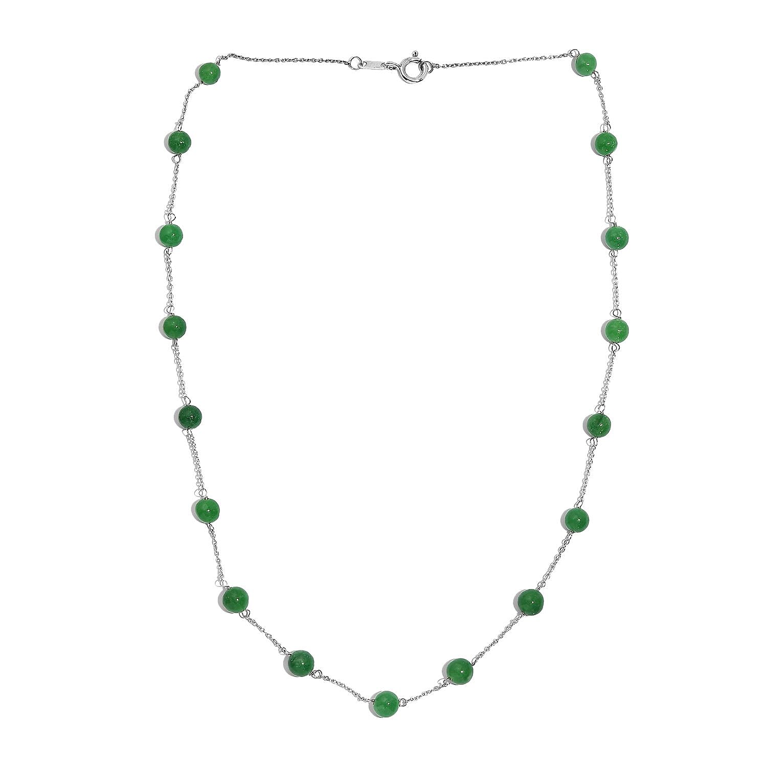 Green Jade Necklace (Size - 18) in Rhodium Overlay Sterling Silver 28.46 Ct. 8036685 3