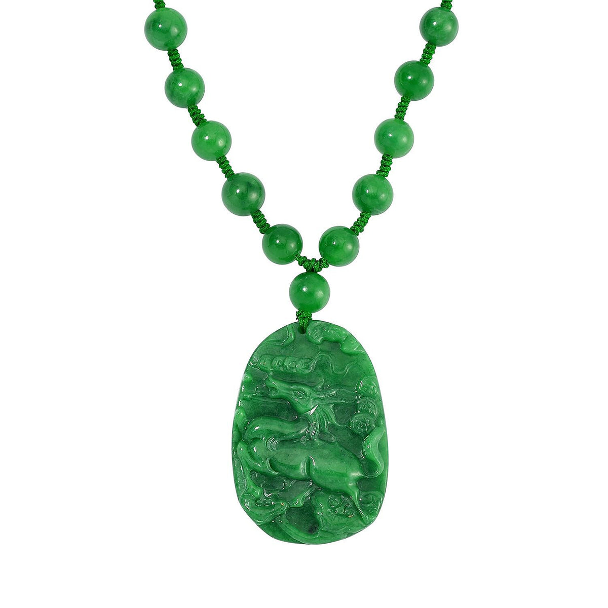 Extremely Rare Green Jade Carved Dragon Necklace (Size - 18) in Rhodium Overlay Sterling Silver 411.00 Ct. 7691746 0