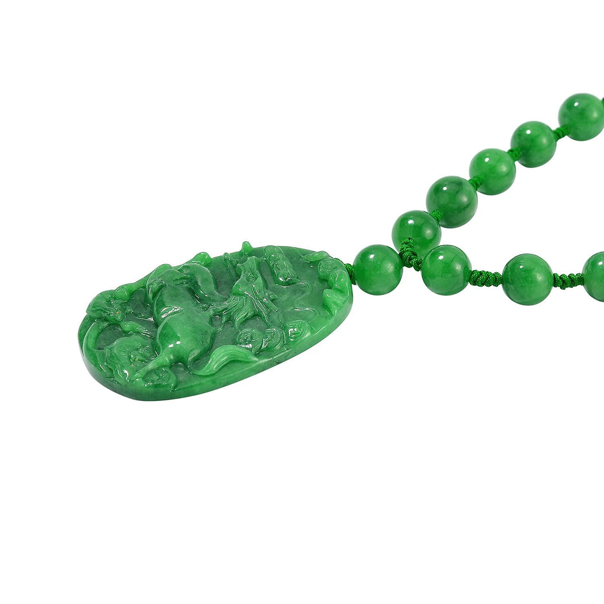 Extremely Rare Green Jade Carved Dragon Necklace (Size - 18) in Rhodium Overlay Sterling Silver 411.00 Ct. 7691746 3