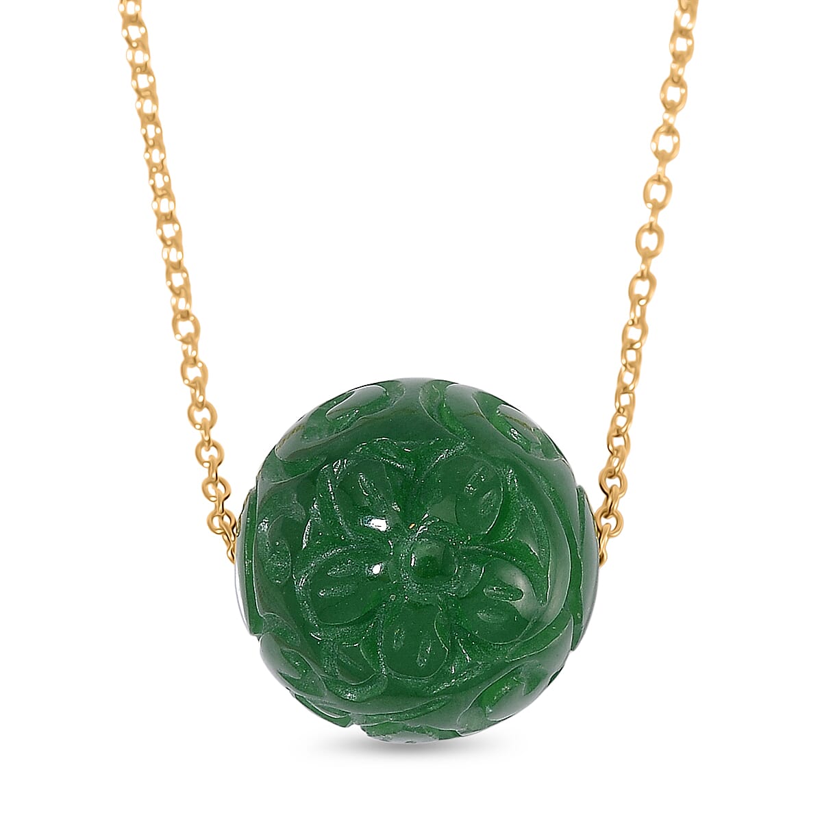 Green Jade Necklace with Lobster Clasp (Size - 20) in Yellow Gold Plated Sterling Silver 50.00 Ct. 8111067 0