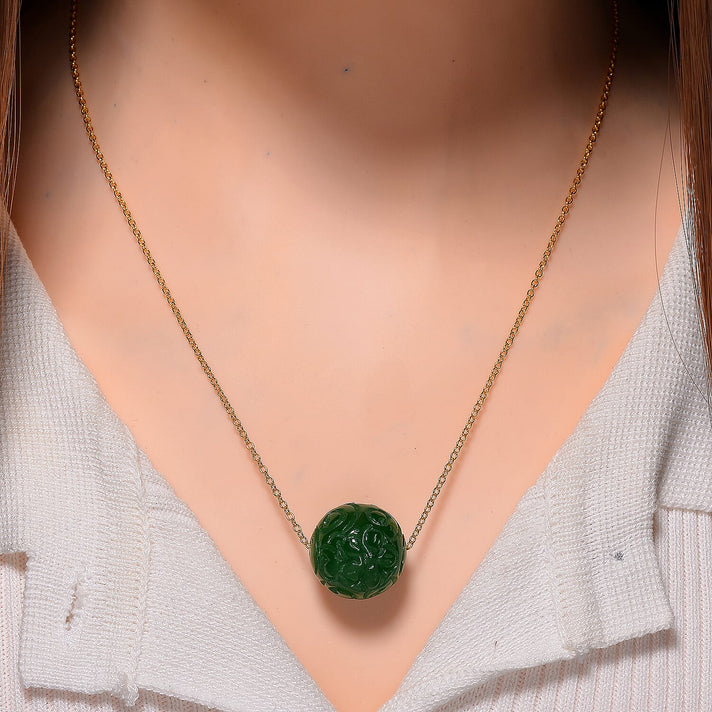 Green Jade Necklace with Lobster Clasp (Size - 20) in Yellow Gold Plated Sterling Silver 50.00 Ct. 8111067 2