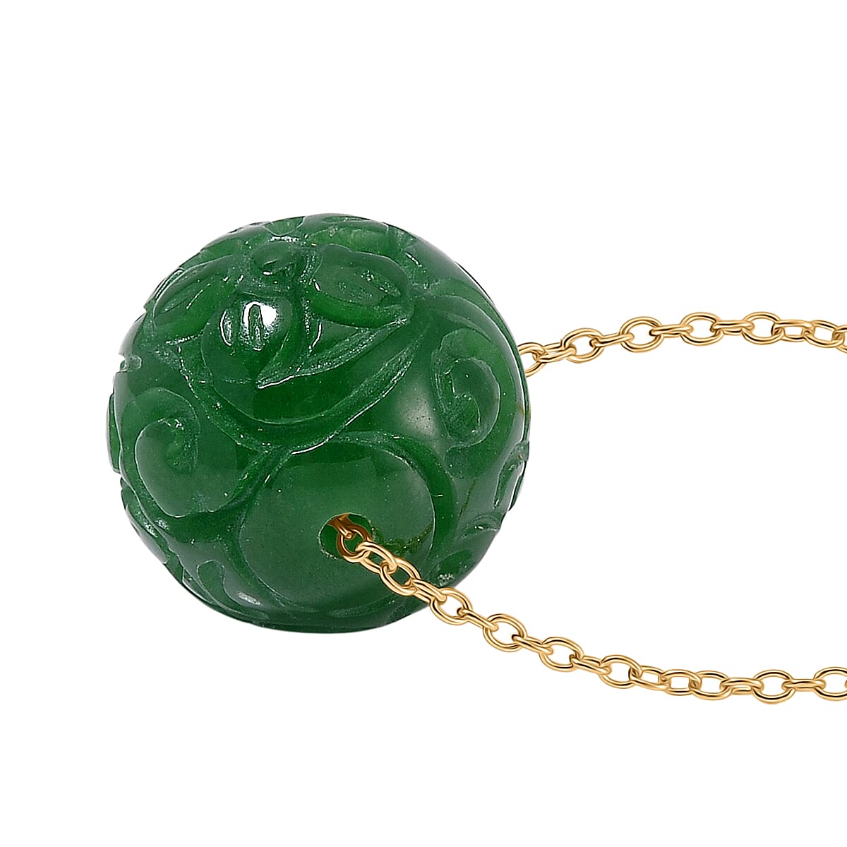 Green Jade Necklace with Lobster Clasp (Size - 20) in Yellow Gold Plated Sterling Silver 50.00 Ct. 8111067 3