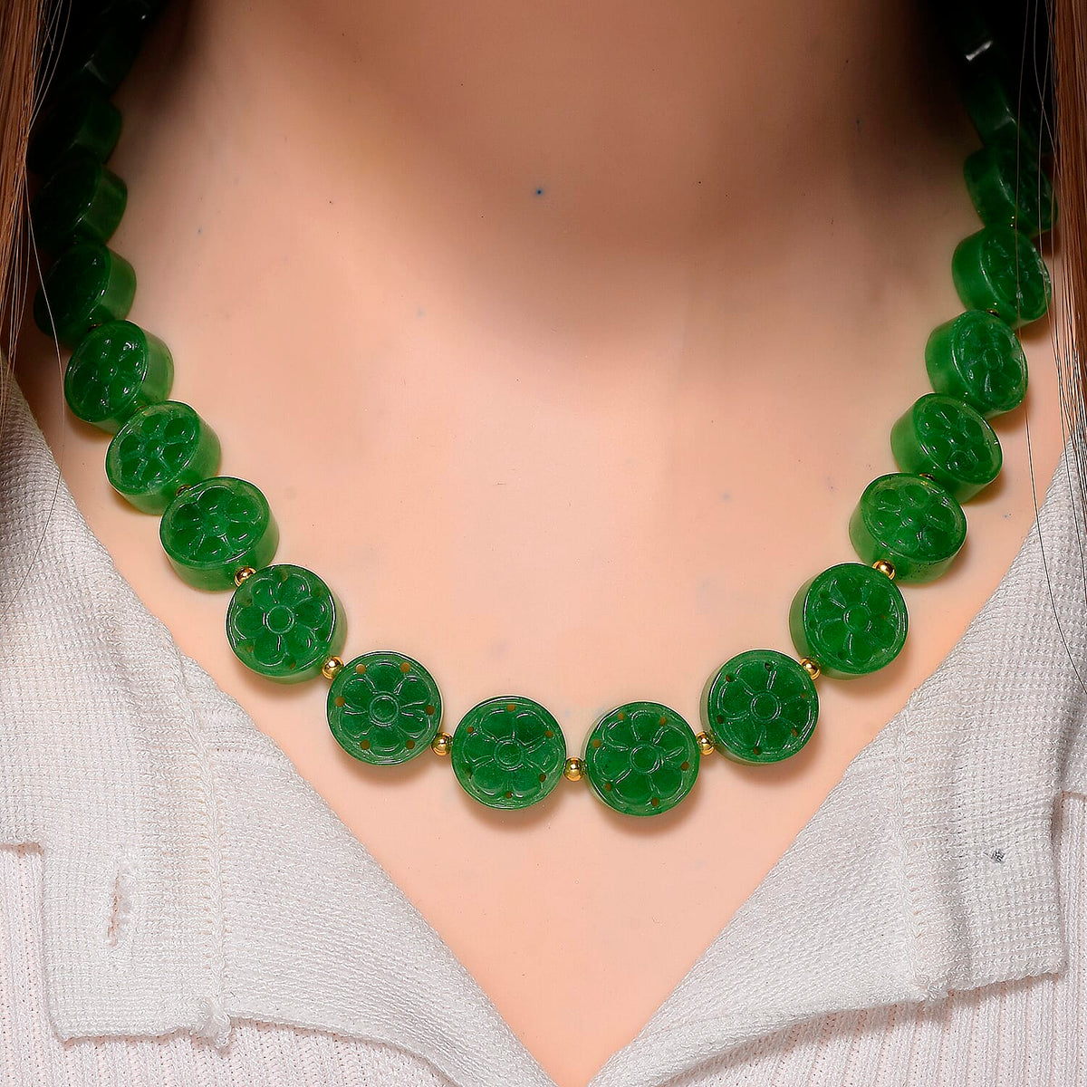 Green Jade Necklace (Size - 20) with Magnetic Clasp in Yellow Gold Plated Sterling Silver 352.00 Ct. 8166558 2