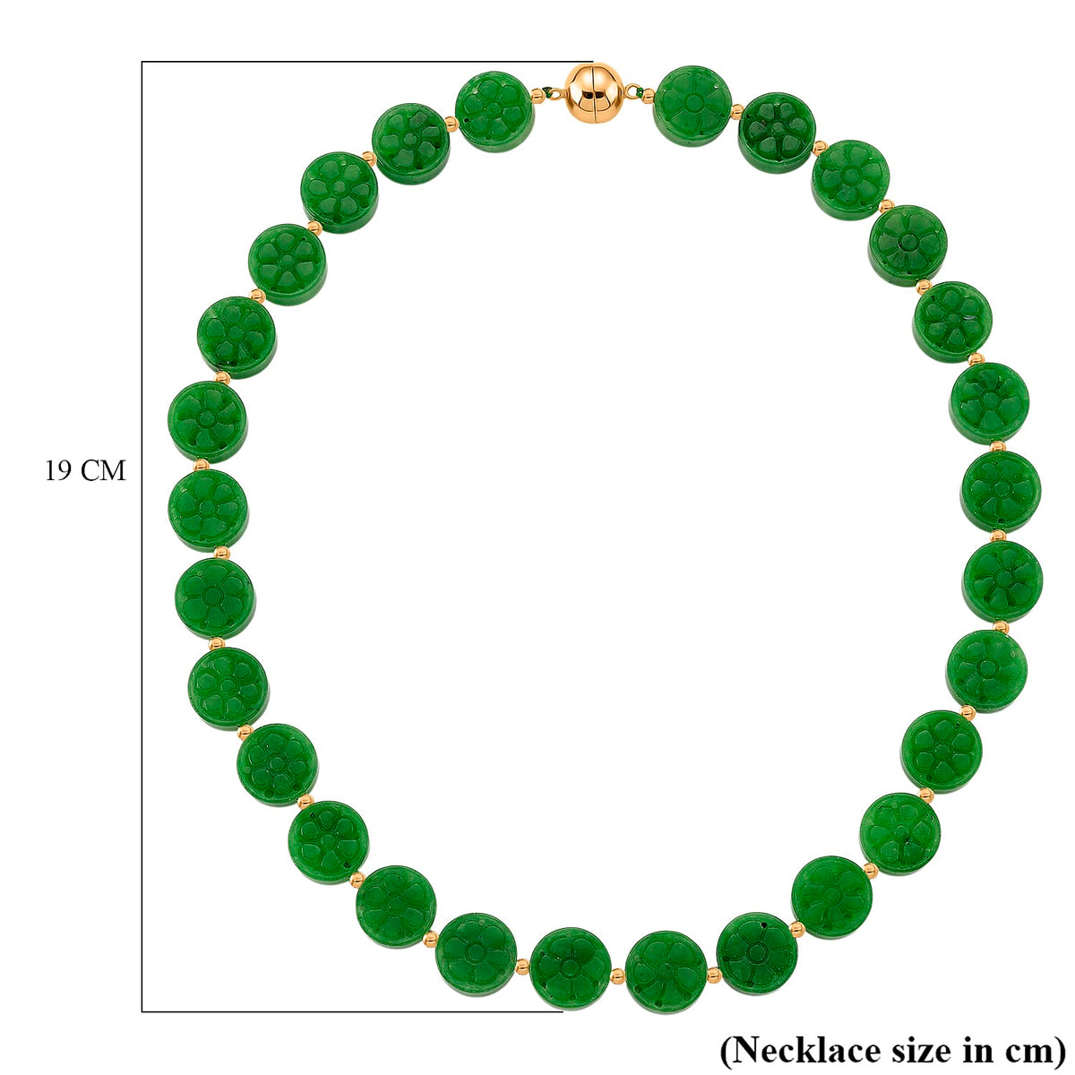 Green Jade Necklace (Size - 20) with Magnetic Clasp in Yellow Gold Plated Sterling Silver 352.00 Ct. 8166558 6