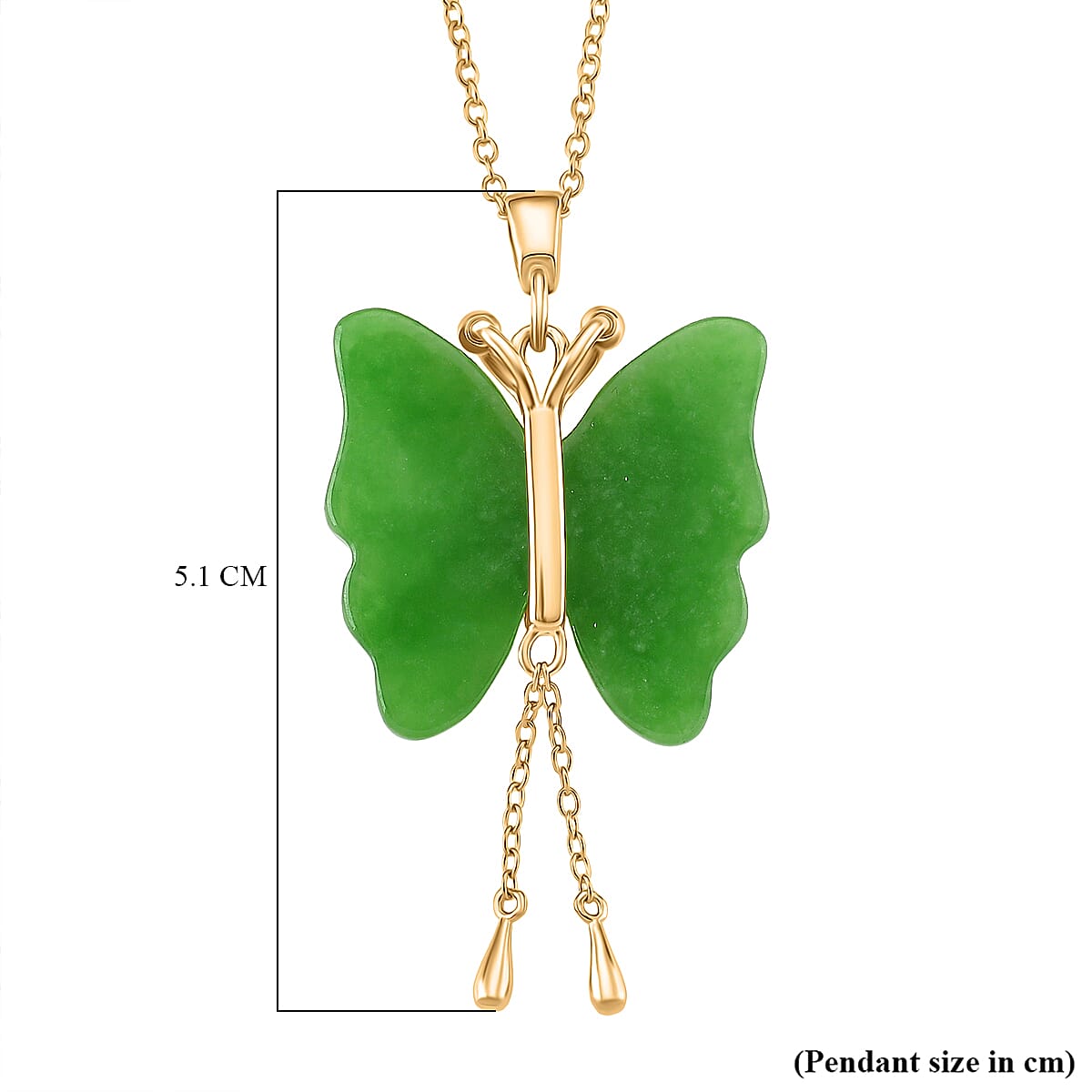 Enhanced Green Jade Butterfly Pendant with Chain (Size - 20) with Lobster Clasp in Yellow Gold Plated Sterling Silver 8151910 5