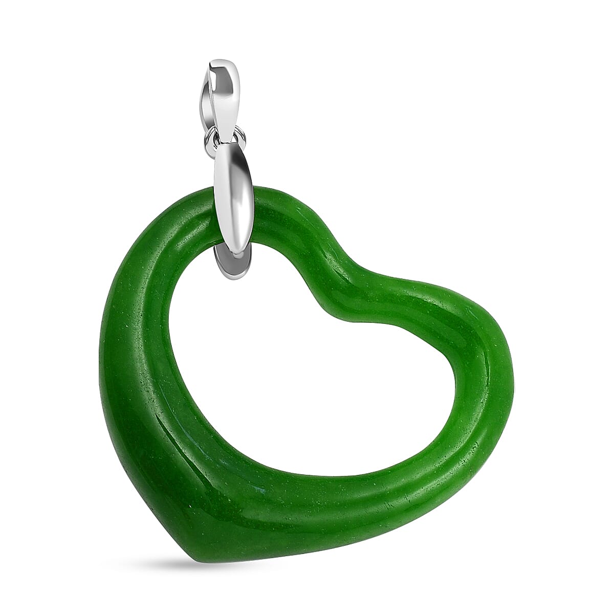 Green Jade Heart Pendant in Rhodium Overlay Sterling Silver 16.00 Ct 7562512 0