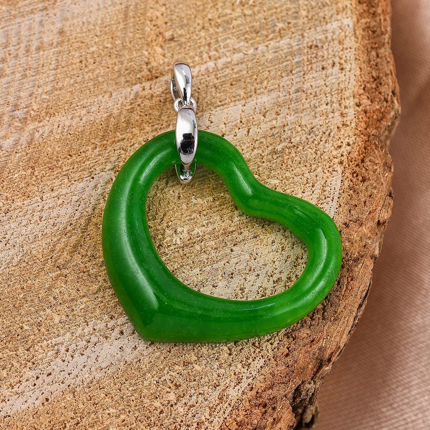 Green Jade Heart Pendant in Rhodium Overlay Sterling Silver 16.00 Ct 7562512 2