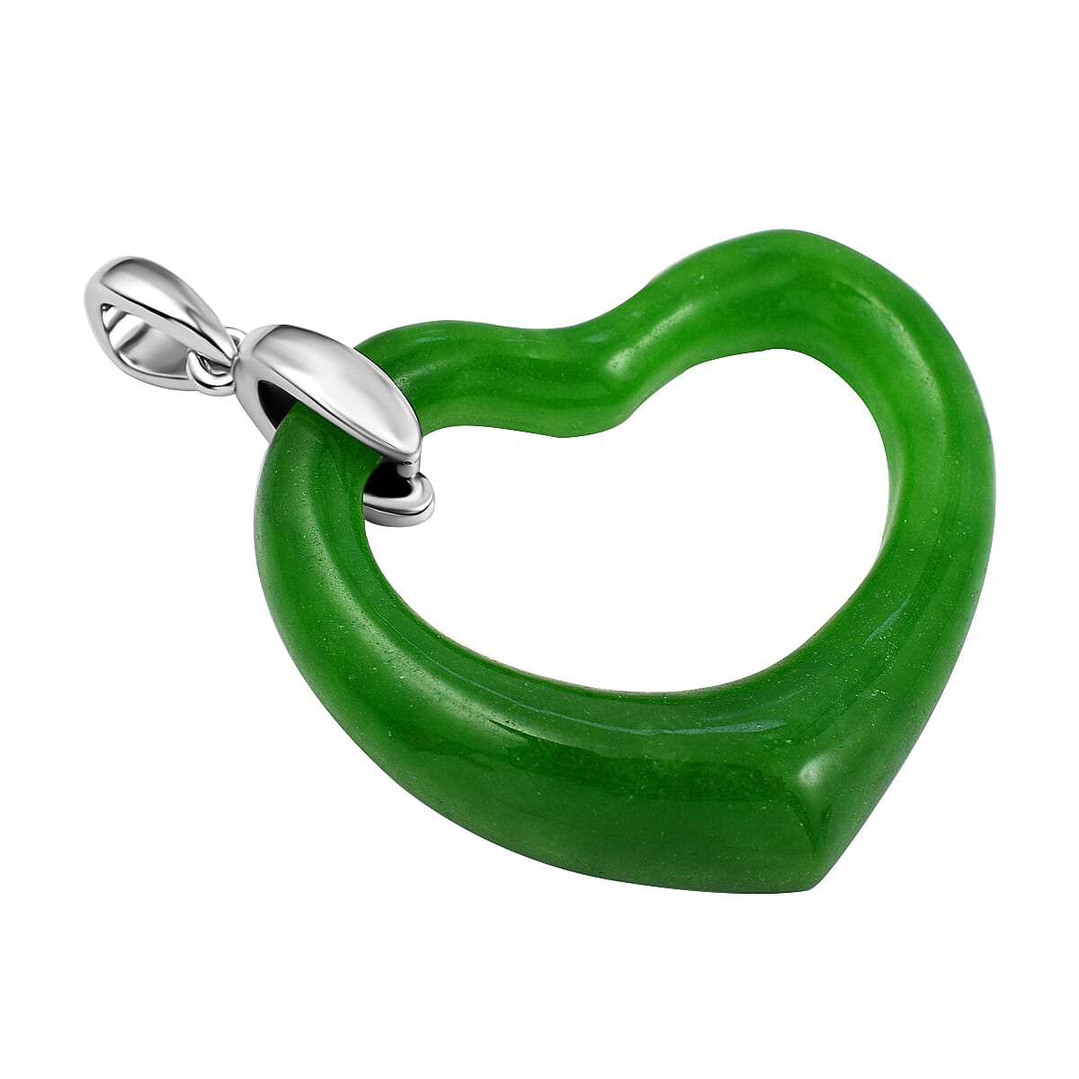 Green Jade Heart Pendant in Rhodium Overlay Sterling Silver 16.00 Ct 7562512 4