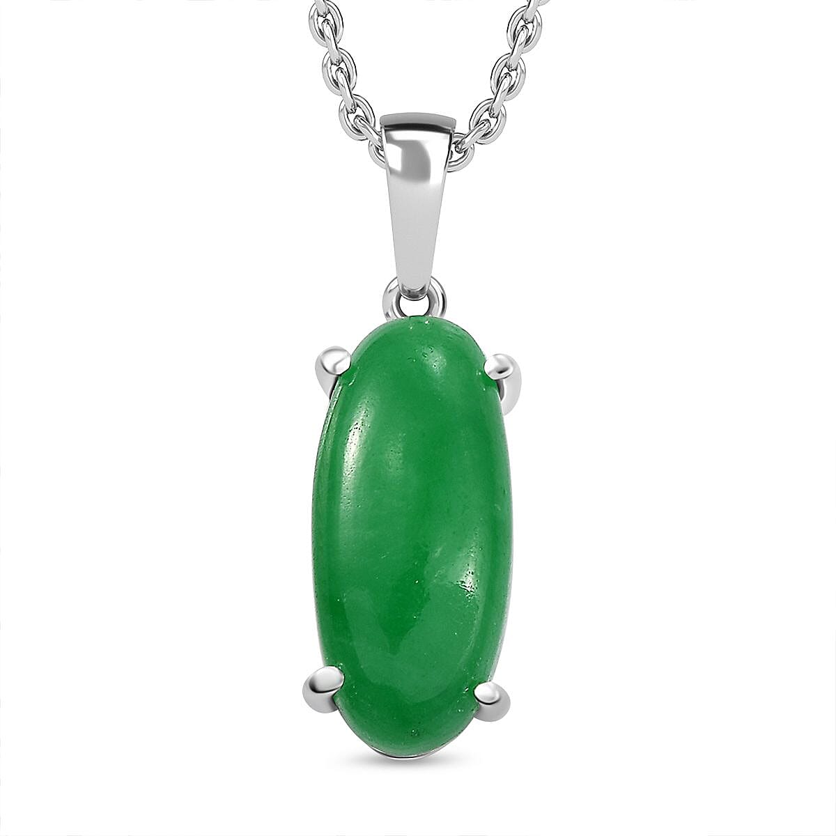 Green Jadeite Sterling Silver Pendant with Chain (Size 20) 6.700  Ct. 4325773 0