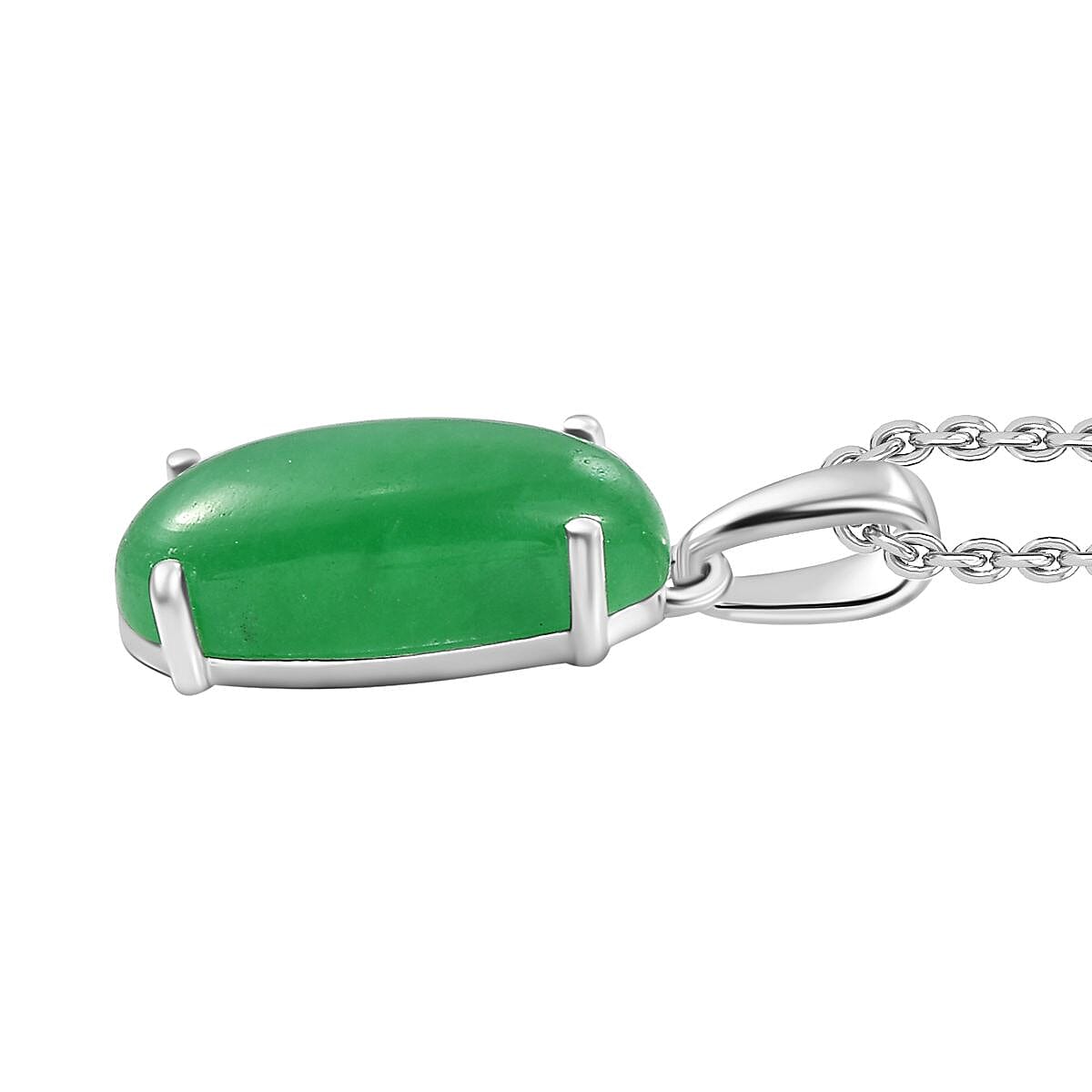 Green Jadeite Sterling Silver Pendant with Chain (Size 20) 6.700  Ct. 4325773 3