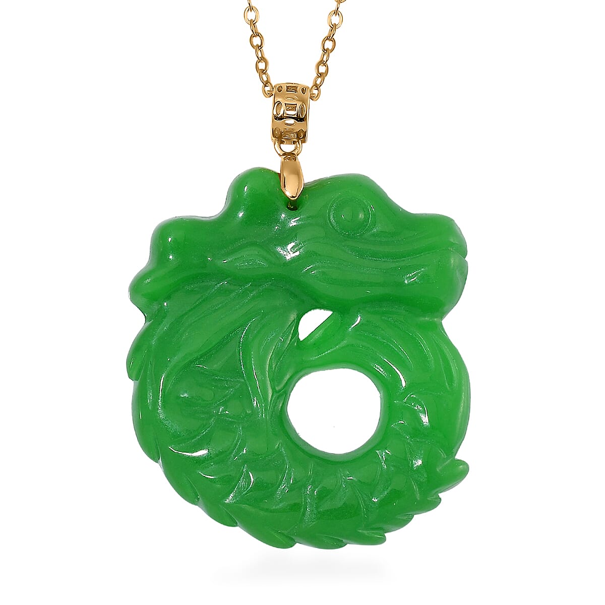 Green Jadeide Dragon Pendant with Chain (Size 20) in Yellow Gold Plated Sterling Silver 60.00 Ct. 4339008 0